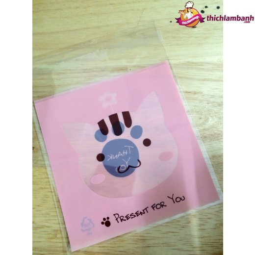 Túi dán mẫu mèo thank you 10cm - 100 túi