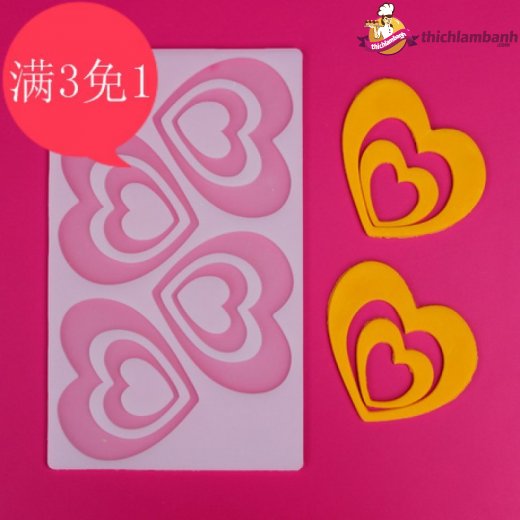 Khuôn silicon mỏng decor 4 tim lồng