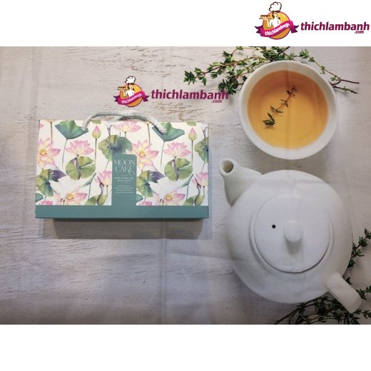 Hộp Trung Thu 2 Bánh màu Xanh Bông Sen