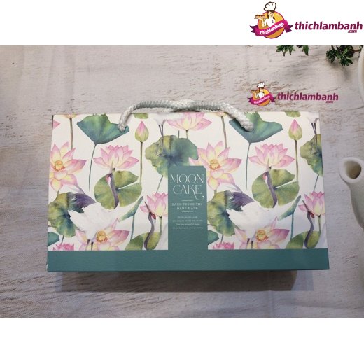 Hộp Trung Thu 2 Bánh màu Xanh Bông Sen