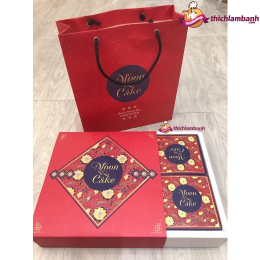 hộp Trung Thu Mẫu Giấy Đỏ Moon cake 4 bánh