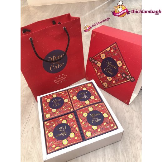 hộp Trung Thu Mẫu Giấy Đỏ Moon cake 4 bánh