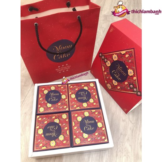hộp Trung Thu Mẫu Giấy Đỏ Moon cake 4 bánh