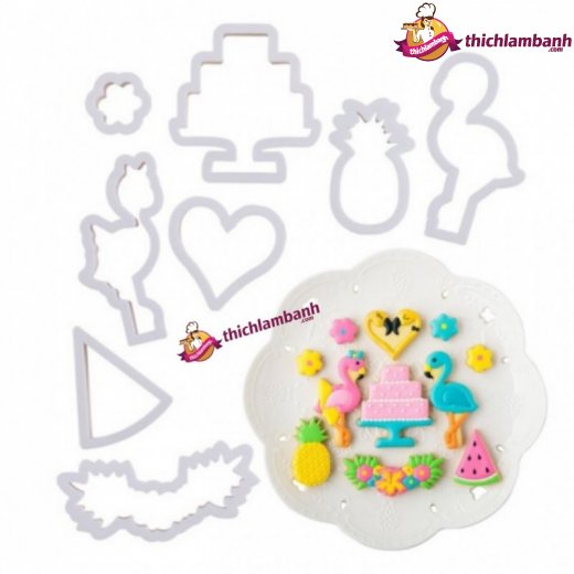 Bộ 8 nhấn nhựa Chim Hồng Hạc trái cây nhiệt đới