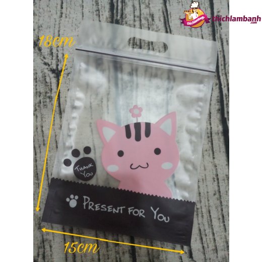 Túi zip mẫu mèo 15cm