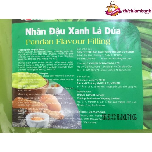 Nhân sên sẵn đậu Xanh Lá Dứa Vichem 1kg