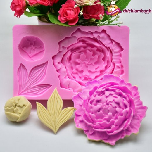 Khuôn silicon 4D 3 hoa mẫu đơn MK-1514