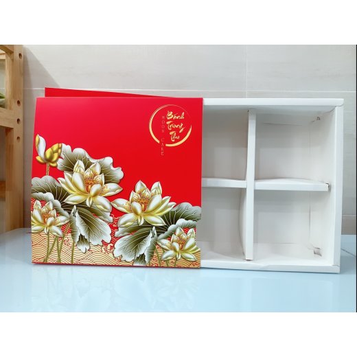 Hộp trung thu 4 bánh 200-250gr chia ngăn - Sen đỏ