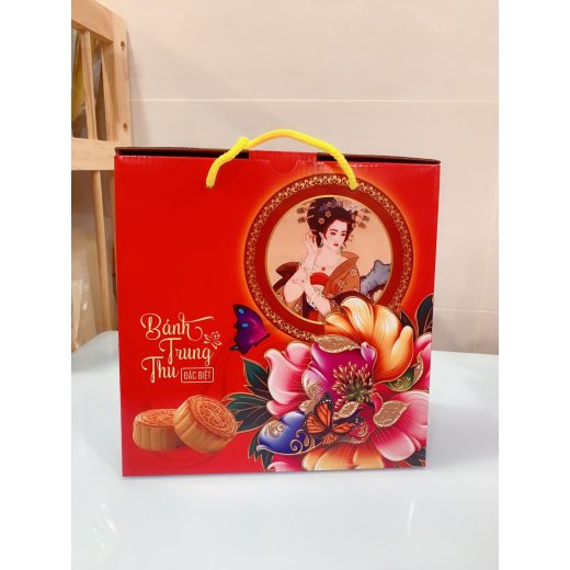 Hộp Trung Thu DÀY XÉO Có Quai Xách Đựng 4 Bánh 150 - 200 gr