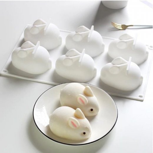 Khuôn silicon 6 con thỏ 3D