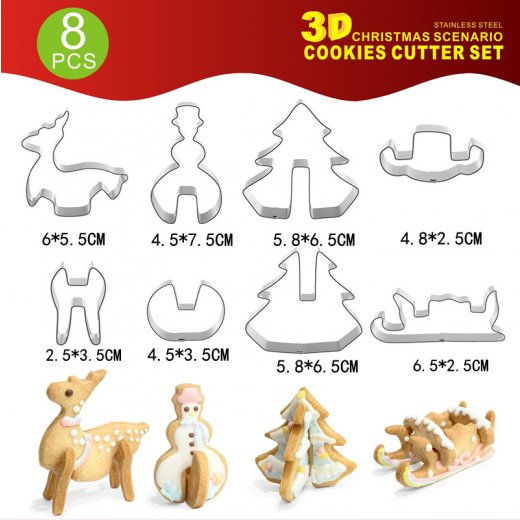 Bộ 8 khuôn nhấn inox Noel Giáng Sinh 3D