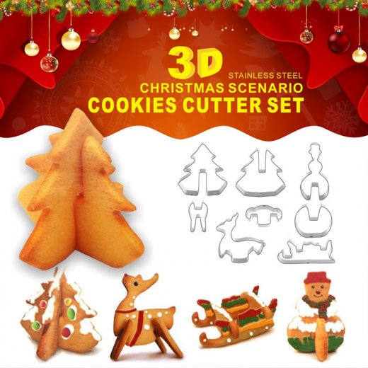 Bộ 8 khuôn nhấn inox Noel Giáng Sinh 3D