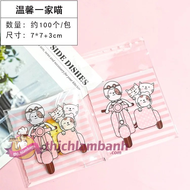 Túi dán mẫu Mèo chạy xe 10cm