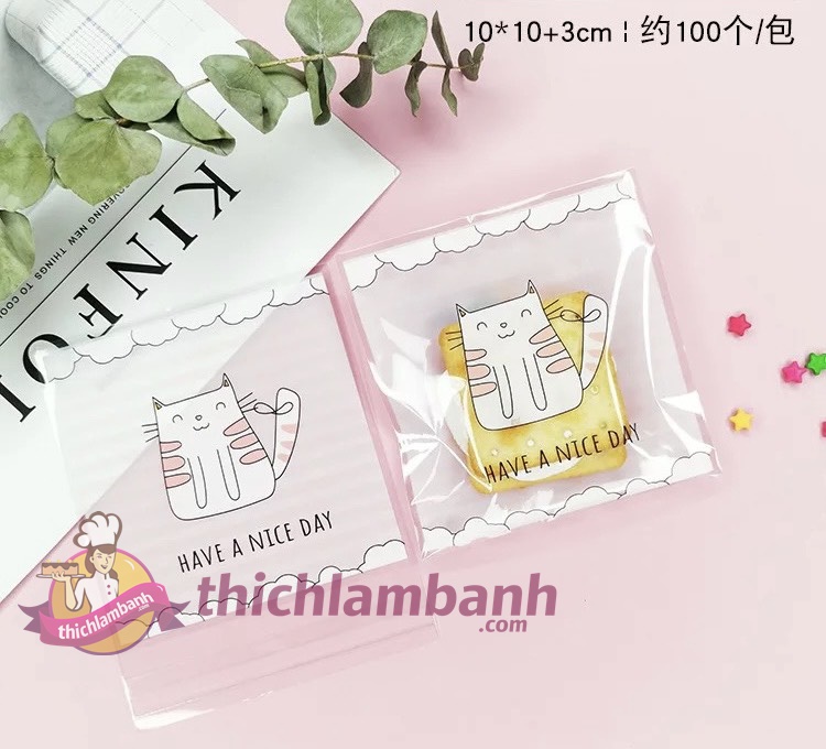 Túi dán mẫu Mèo sọc hồng 10cm