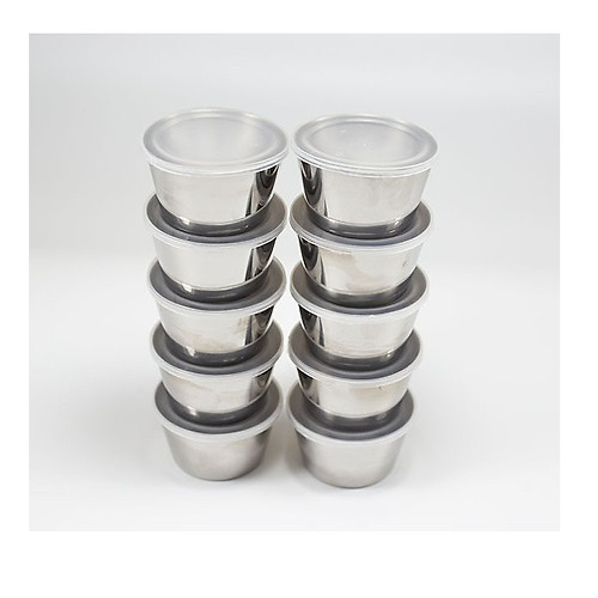 Bộ 10 khuôn inox làm flan kèm nắp nhựa