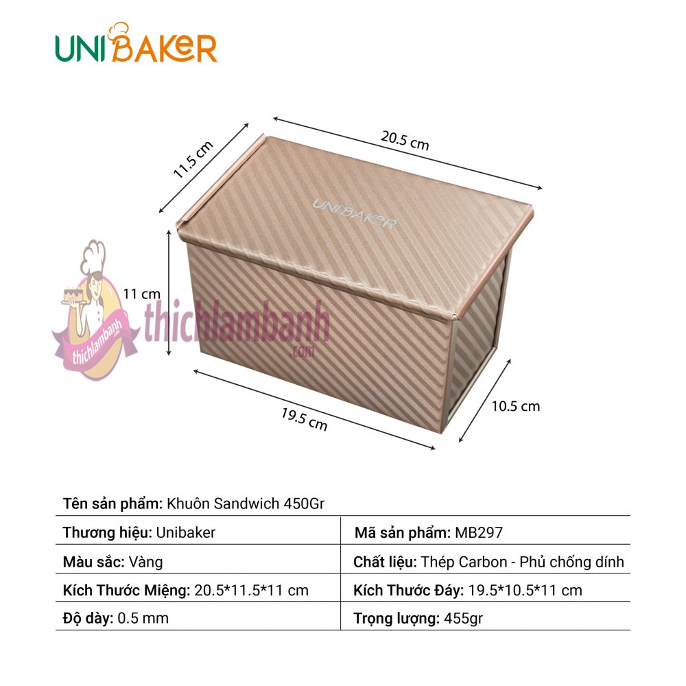 Khay bánh mì Sandwich chống dính 450Gram UNIBAKER MB297
