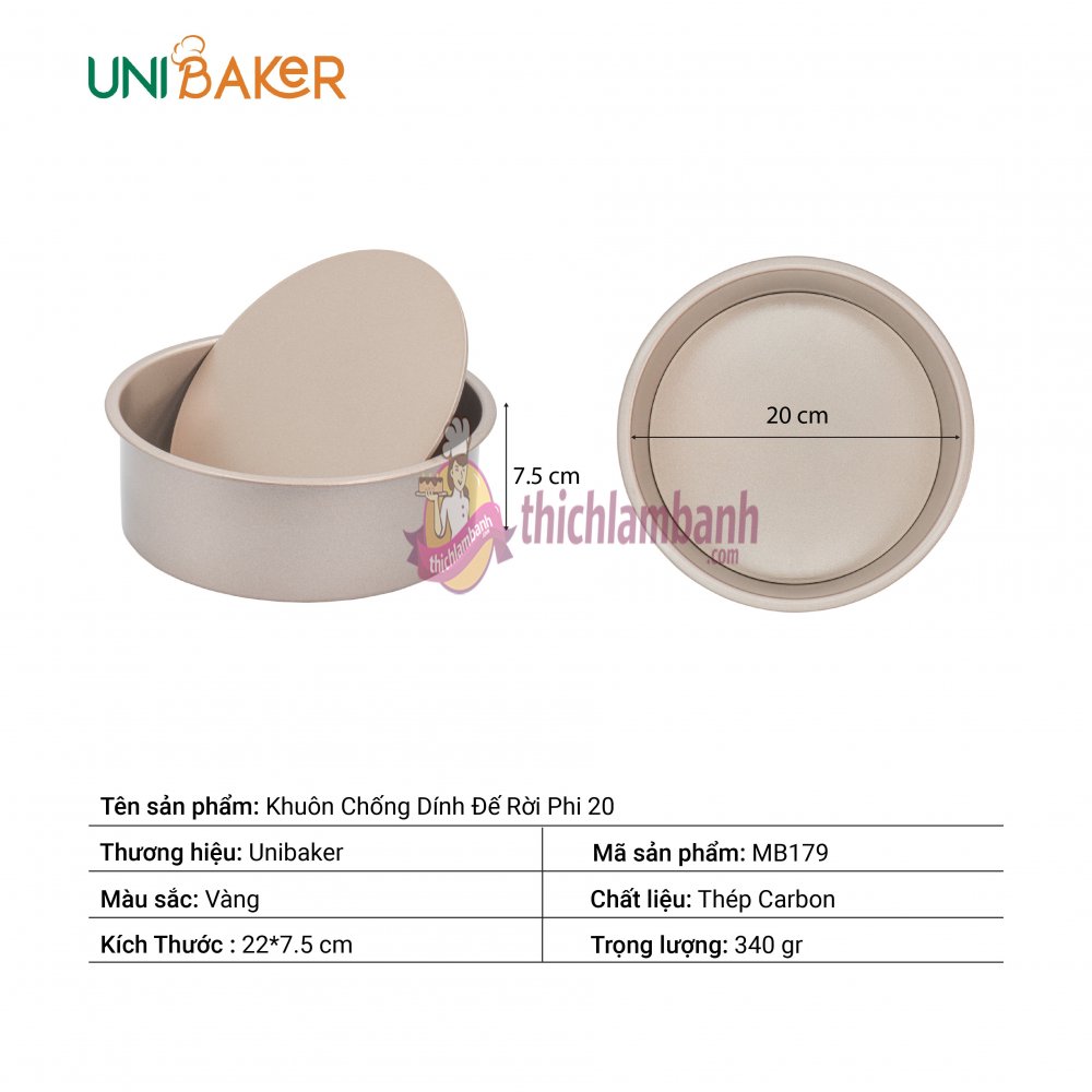 Khuôn tròn chống dính đáy rời 20cm UNIBAKER MB179