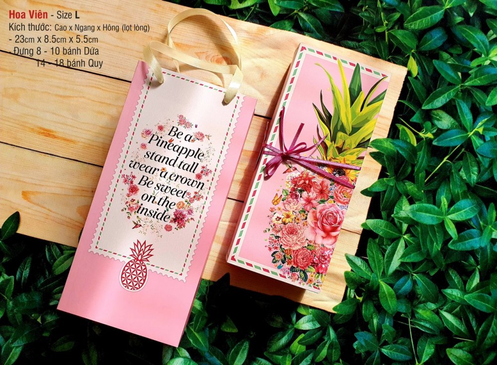 Hộp giấy bánh dứa Hoa Viên hồng