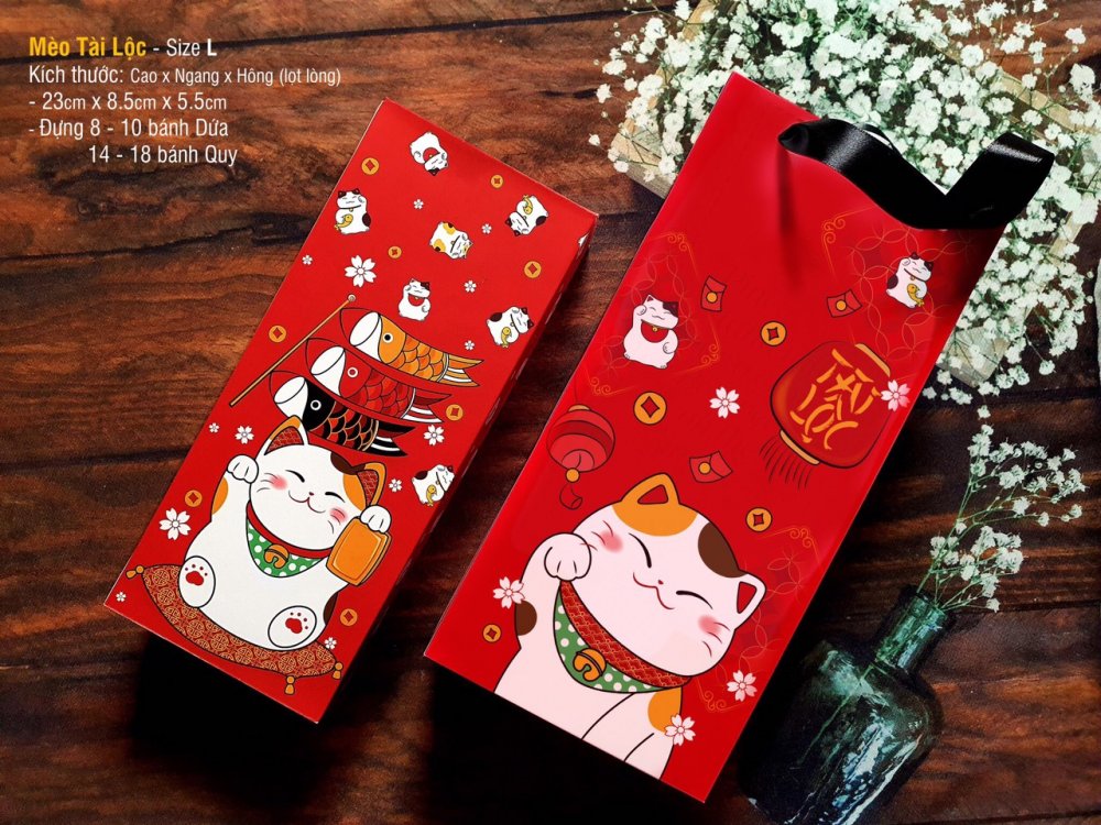 Hộp giấy bánh dứa Mèo đỏ