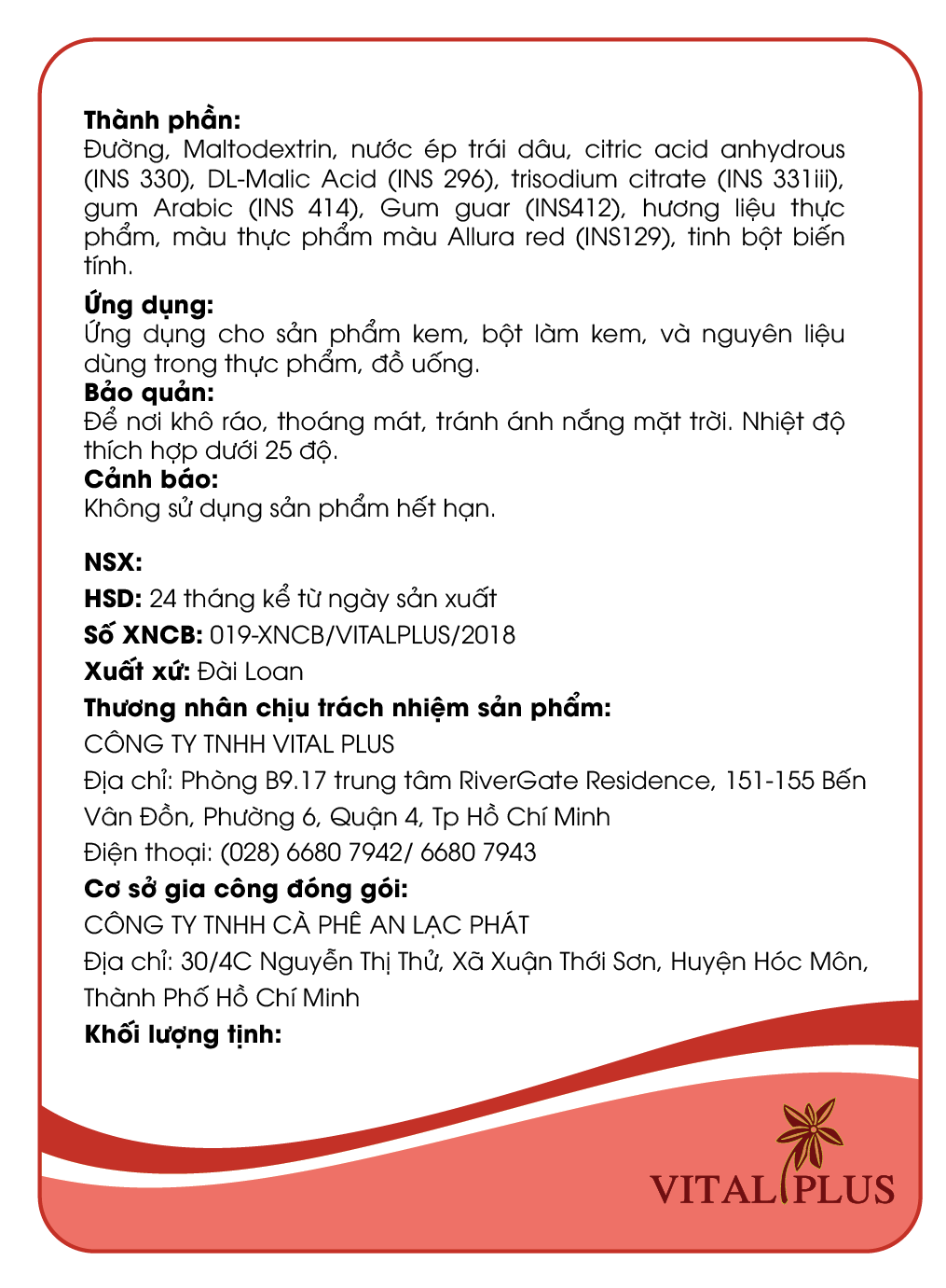 Bột dâu tây Vital plus 50g