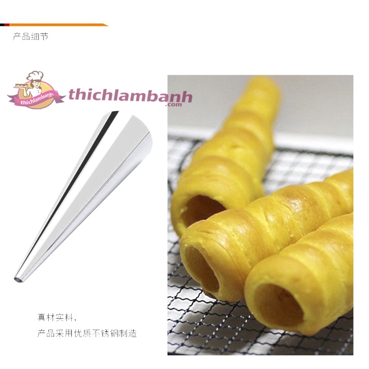 Bộ 2 khuôn inox làm bánh mì ốc quế 12cm hình nón