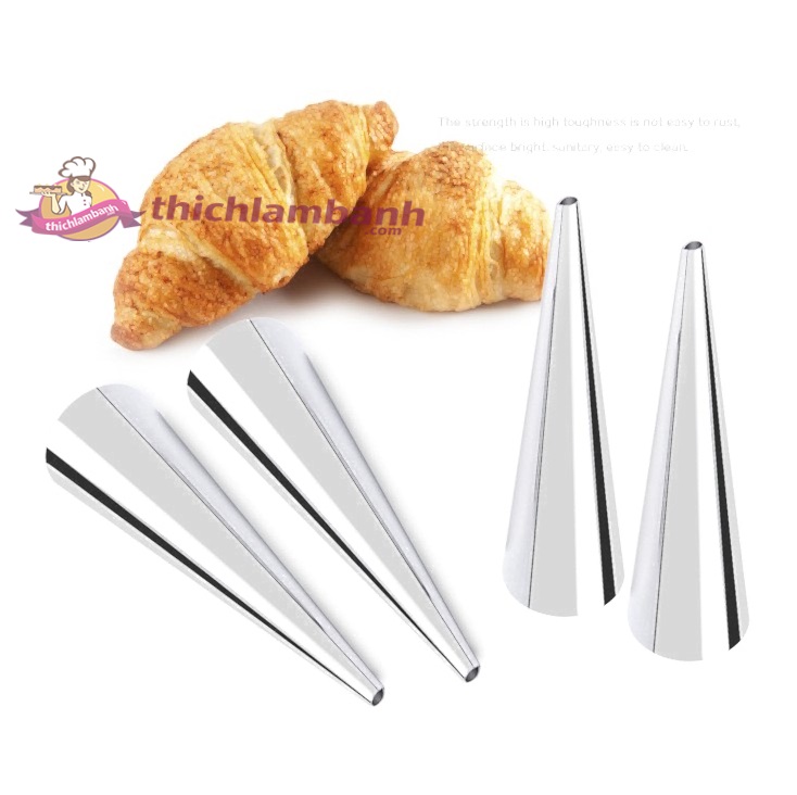 Bộ 2 khuôn inox làm bánh mì ốc quế 12cm hình nón