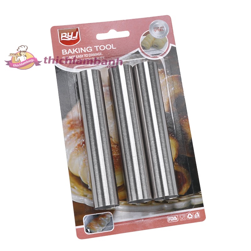 Bộ 3 khuôn tạo hình bánh croissant (sừng bò) hình trụ