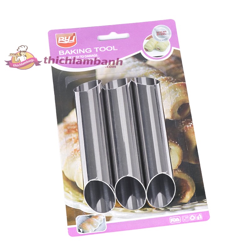 Bộ 3 khuôn tạo hình bánh croissant (sừng bò) hình trụ