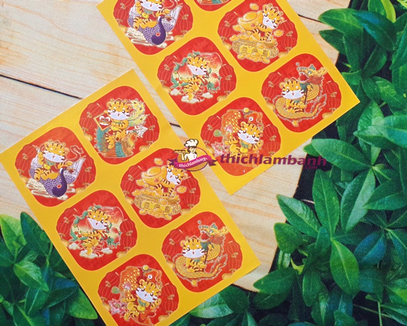 Tem tết 6 Nhãn đỏ 5cm