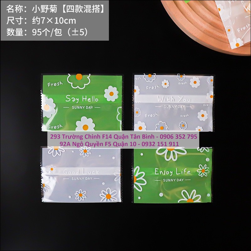 Túi hàn Cúc trắng nền xanh 7*10cm