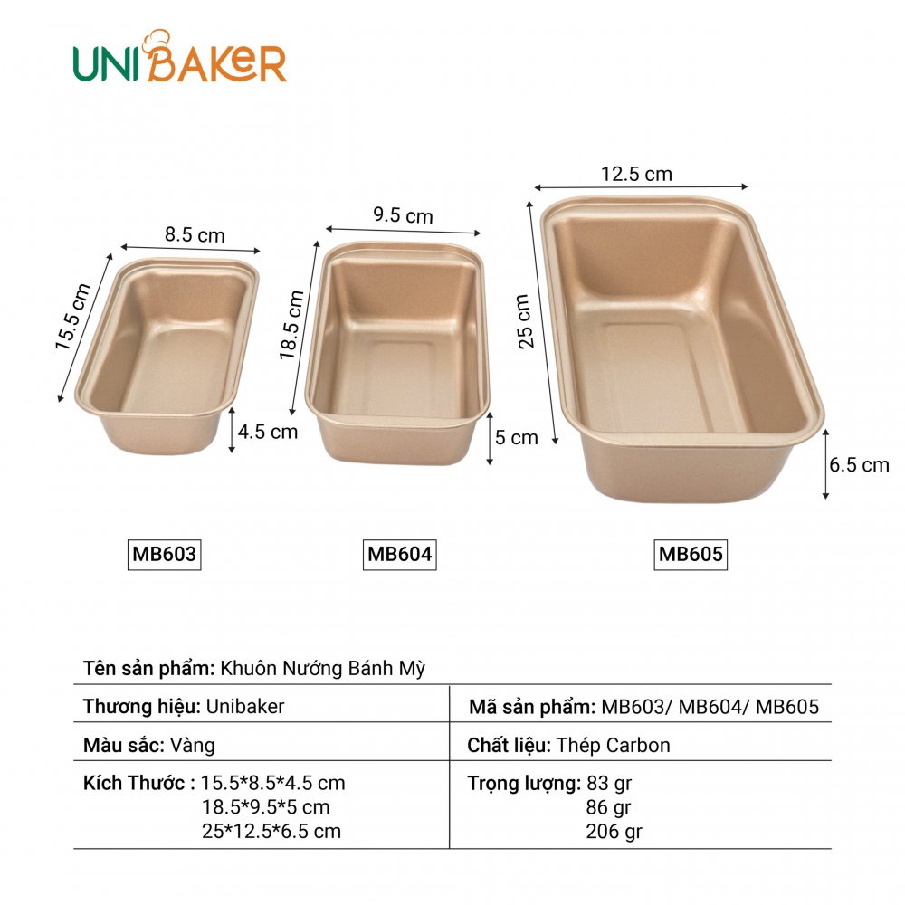 Khuôn loaf bánh mì chống dính Unibaker nhiều kích thước