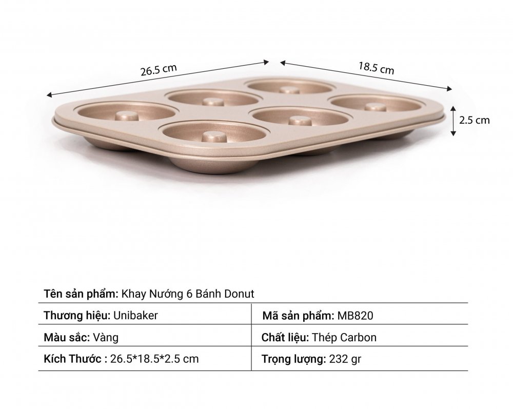 Khuôn Nướng 6 Bánh Donut Unibaker MB820