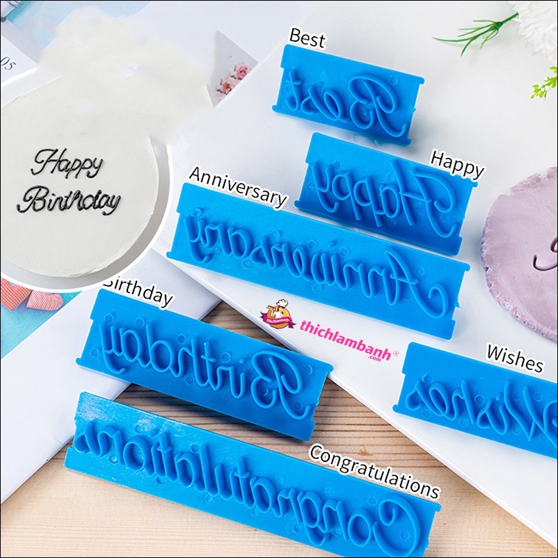Set 6 Khuôn Nhấn Chữ Nghệ Thuật Trang Trí Bánh