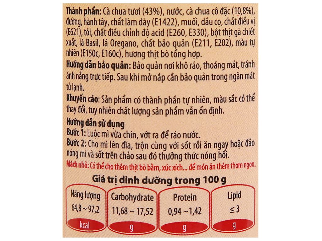 Sốt pizza/mì ý O'Food 220g