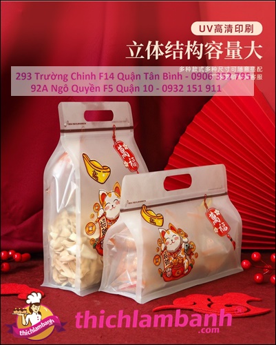 Túi zip ngang mẫu mèo thần tài 24cm