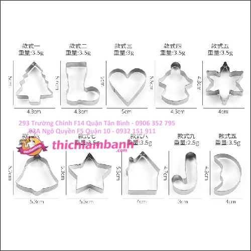 Bộ 10 khuôn nhấn inox bánh quy Giáng sinh