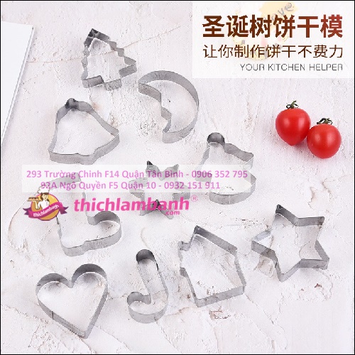 Bộ 10 khuôn nhấn inox bánh quy Giáng sinh