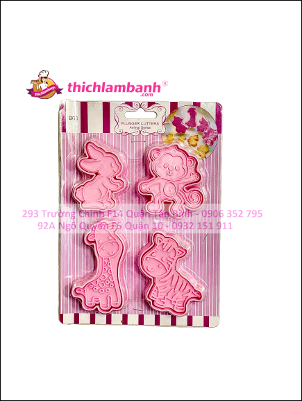 Bộ 4 Nhấn Bánh Quy Thú cưng (Thỏ, Khỉ, Ngựa, Hươu cao cổ) / Cookie Cutters B63