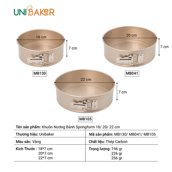 Khuôn Nướng Bánh Springform 22cm Unibaker MB105