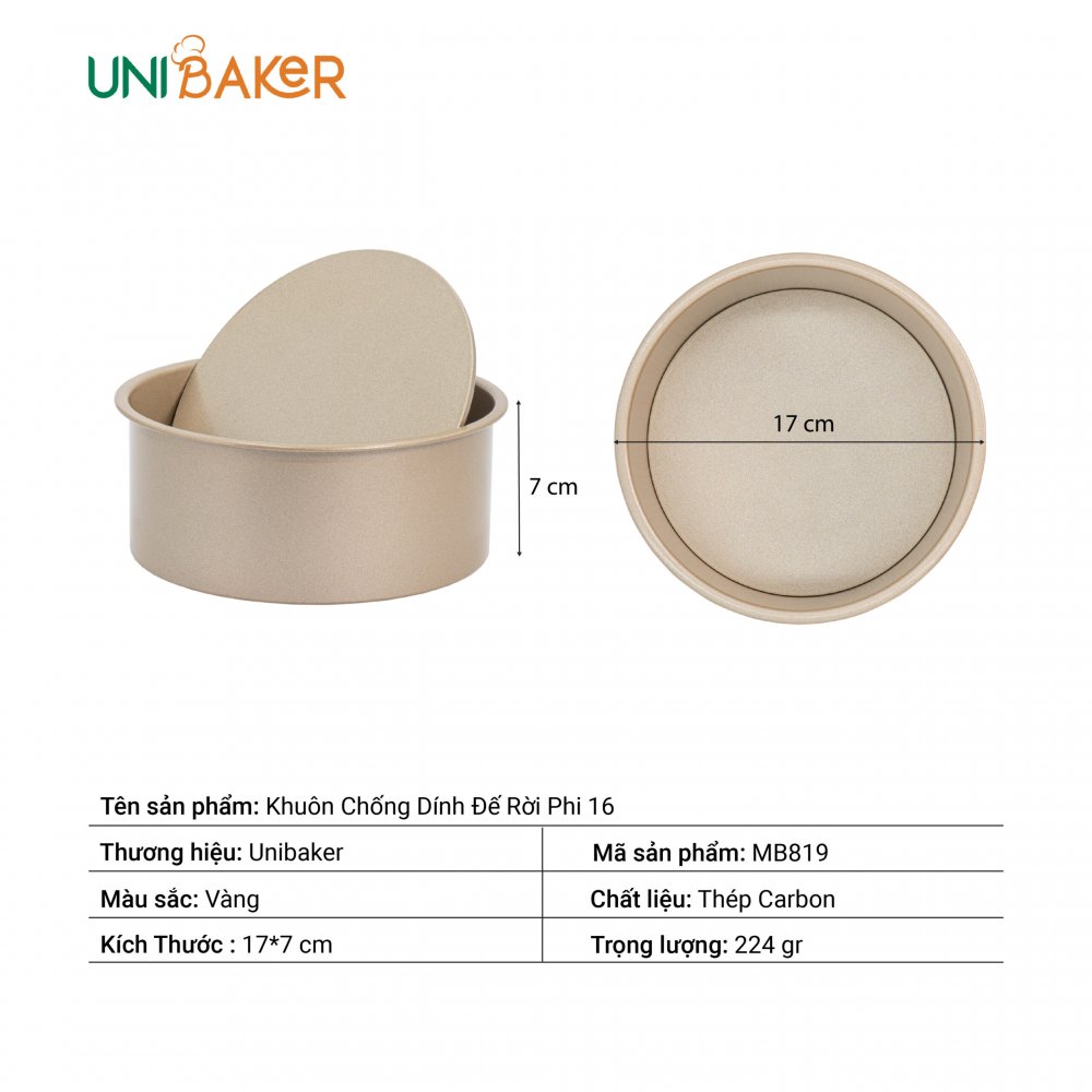 Khuôn tròn chống dính đáy rời 16cm UNIBAKER MB819
