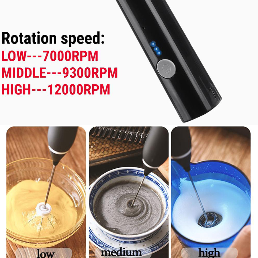 Máy tạo bọt sữa sạc usb 2 loại đầu khuấy cafe và đánh trứng