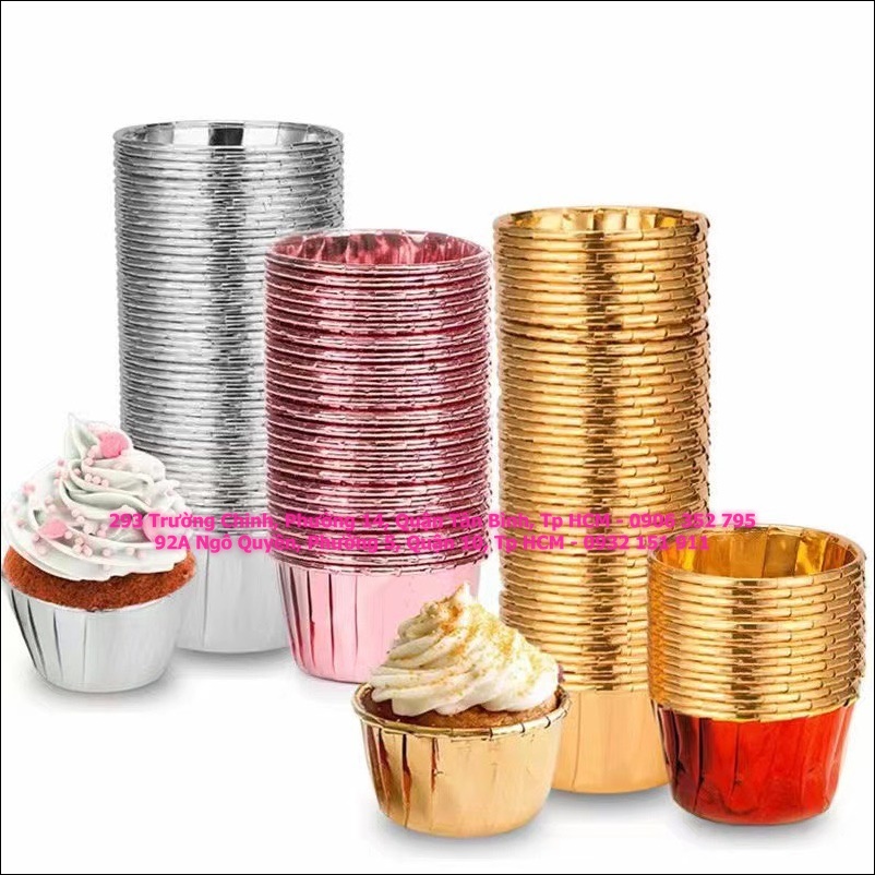 Cup giấy muffin nhũ hồng/ Vàng đáy 4cm 50c