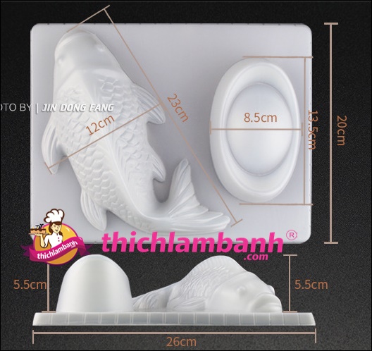 Khuôn nhựa trắng rau câu đôi cá chép thỏi vàng