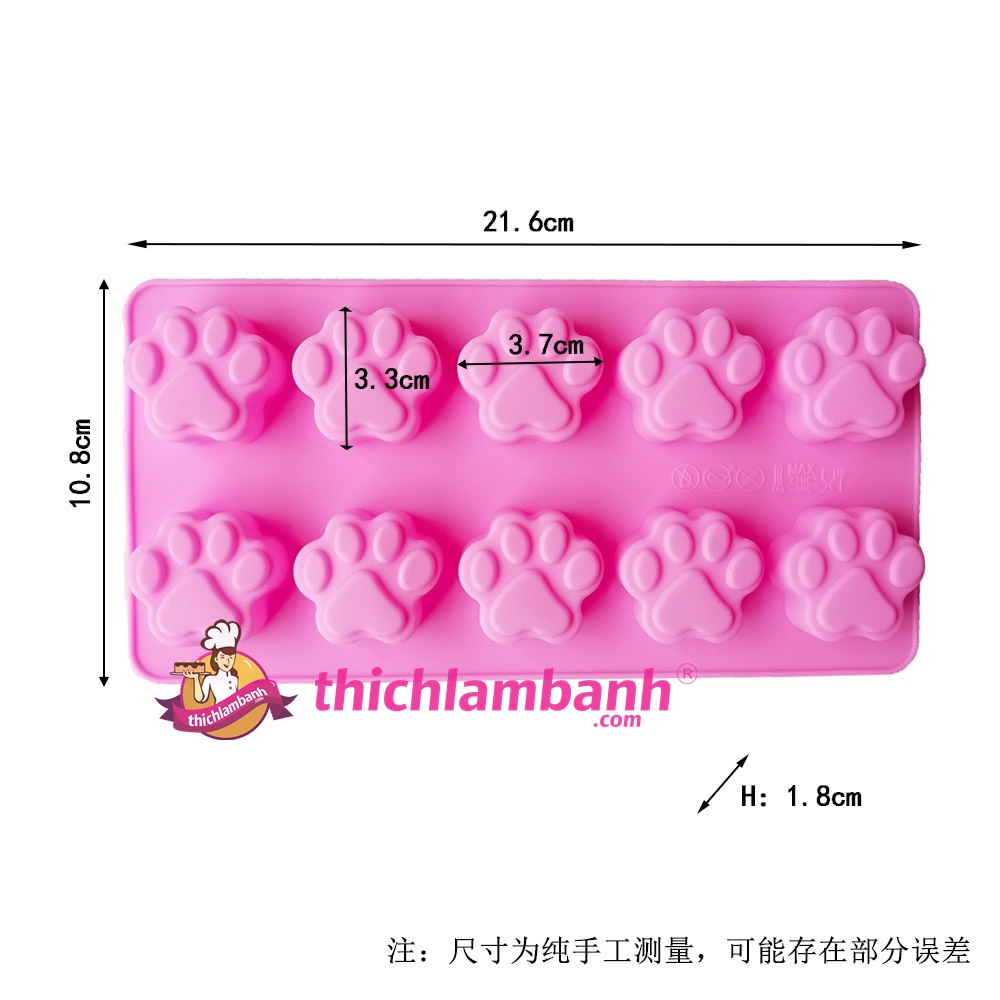 Khuôn silicon 10 bàn chân chó