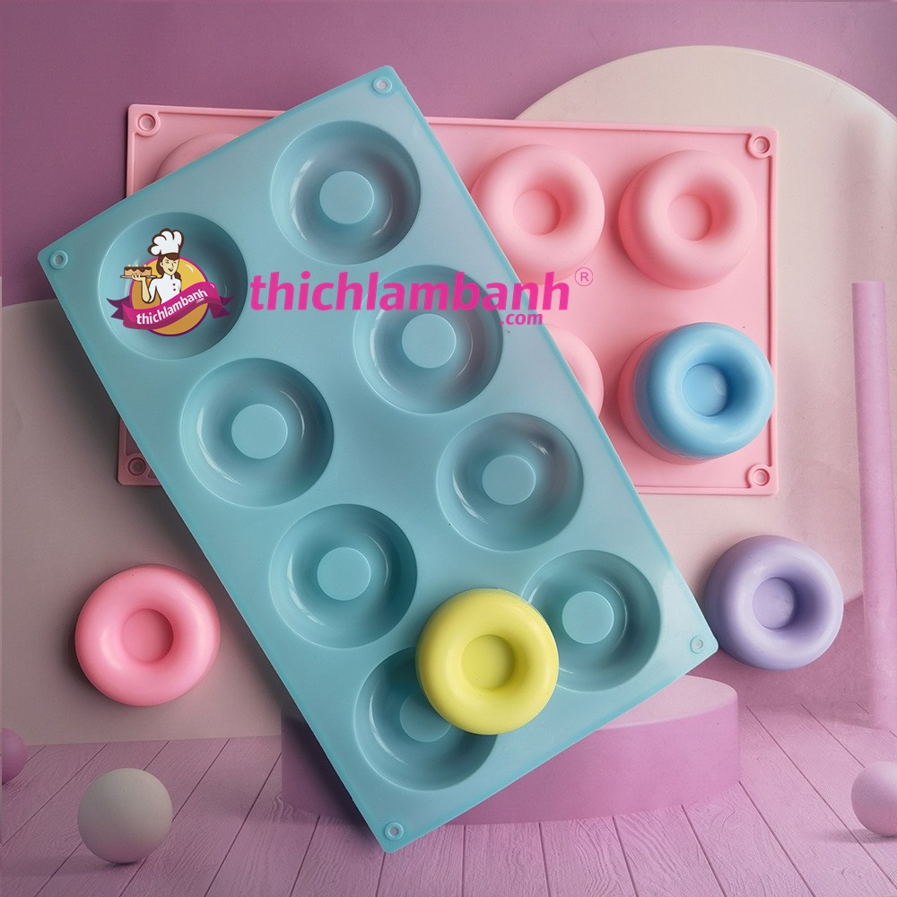 Khuôn silicon 8 donut màu