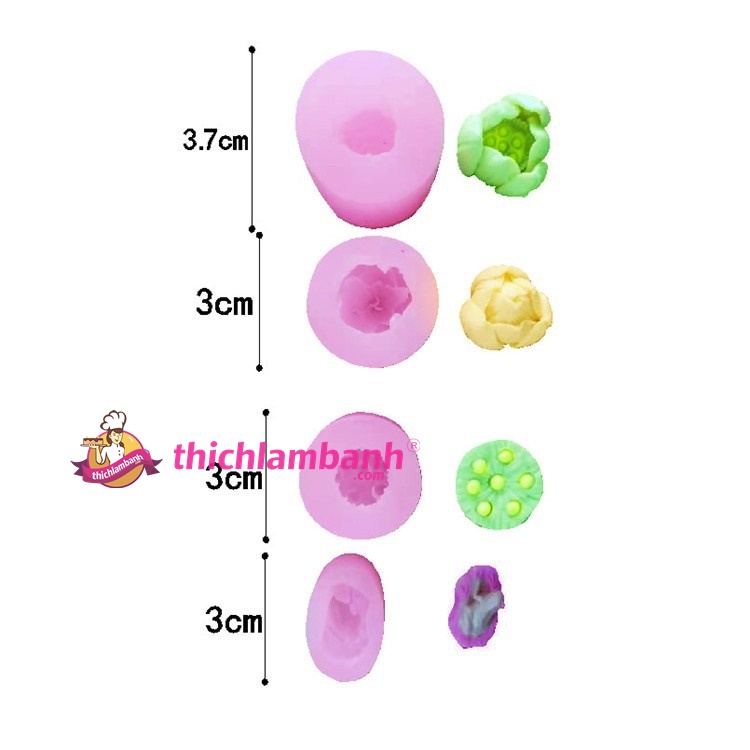 4D Silicon 4 khuôn hoa sen, ếch, đài, nụ