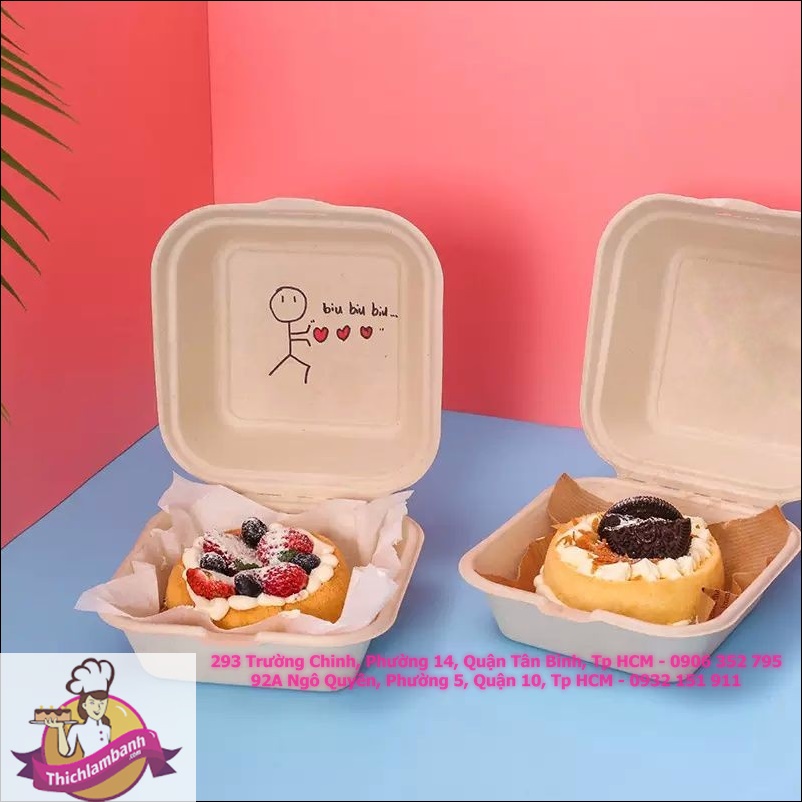 Hộp bento bã mía vuông màu Nâu