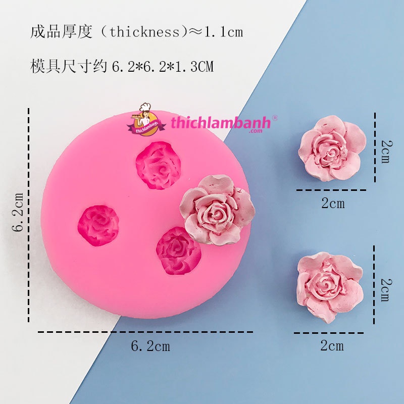 Khuôn silicon 4D 3 bông hồng MK - 028