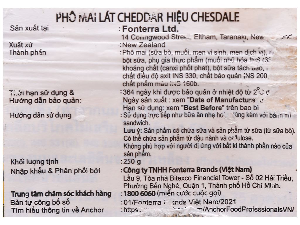 Phô mai lát Chesdale Cheddar gói 250g (12 lát)