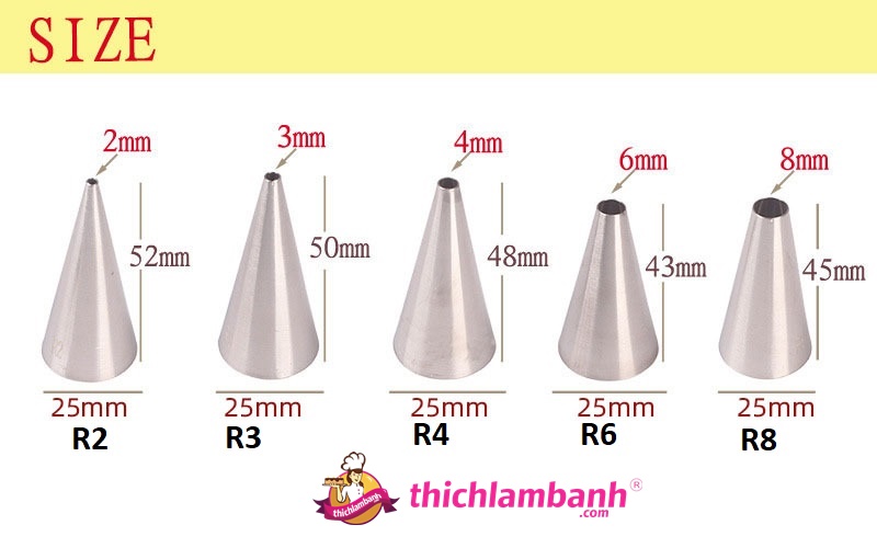 Đuôi đúc bắt kem tròn R2/3/4/6/8